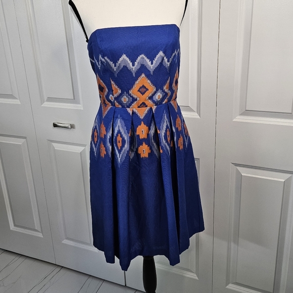 Eva Franco Blue and Orange Mini Dress - Picture 1 of 8